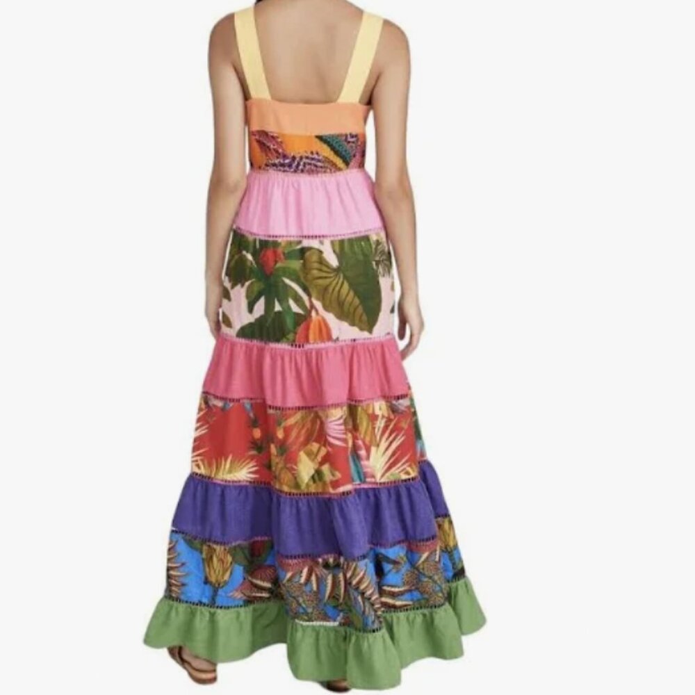 Farm Rio Rainbow Mixed Prints Maxi Dress Tropical Boho Gypsy - Picture 3 of 14